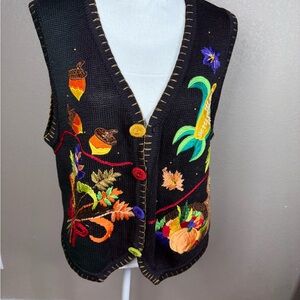 Colorful‎ Embroidered Black Vest